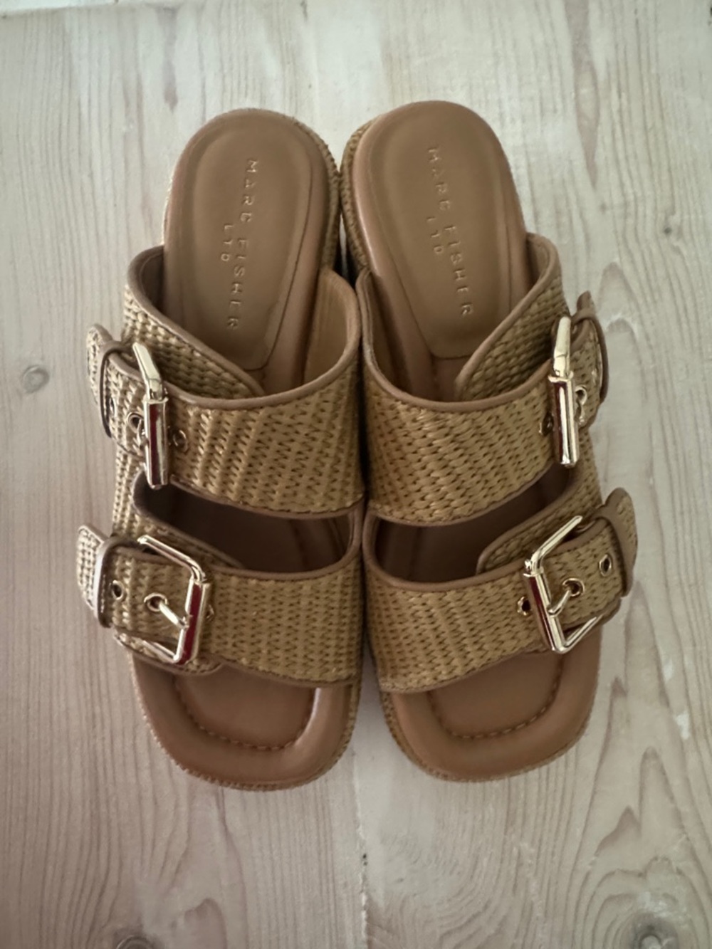 Marc Fisher Natural Braided Platform Slide Sandals with Buckles - Picture 4 of 7